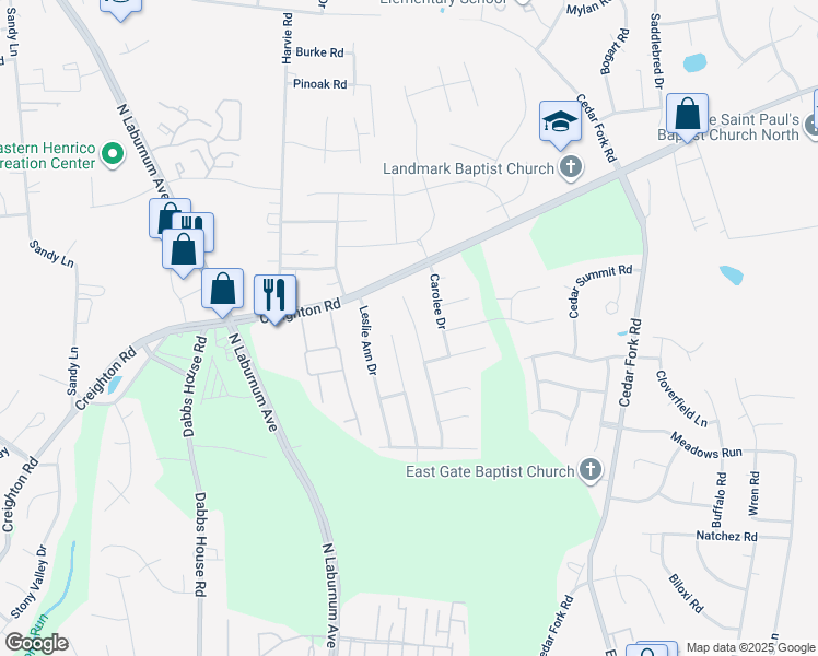 map of restaurants, bars, coffee shops, grocery stores, and more near 1128 Micheline Terrace in Richmond