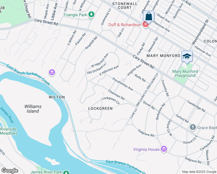 map of restaurants, bars, coffee shops, grocery stores, and more near 4800 Charmian Road in Richmond