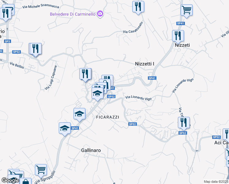 map of restaurants, bars, coffee shops, grocery stores, and more near 474 Via Acicastello in Aci Castello
