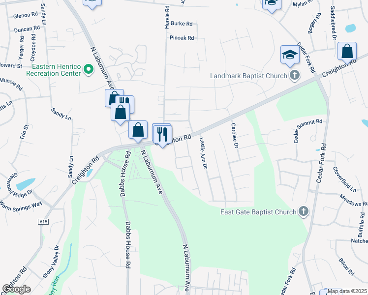 map of restaurants, bars, coffee shops, grocery stores, and more near 3811 Dominion Townes Circle in Richmond