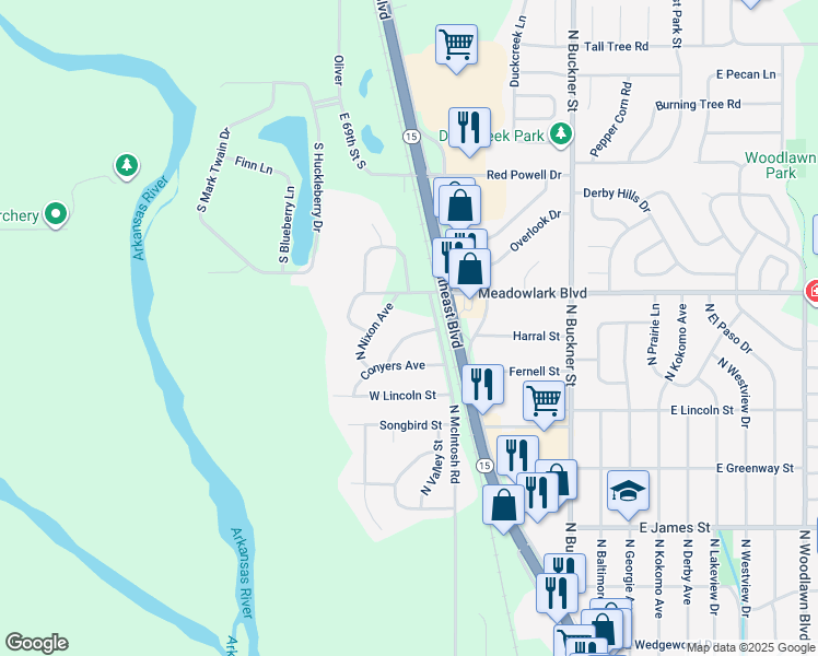 map of restaurants, bars, coffee shops, grocery stores, and more near 414 West Mahoney Drive in Derby
