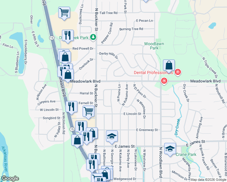 map of restaurants, bars, coffee shops, grocery stores, and more near 1458 North Georgie Avenue in Derby