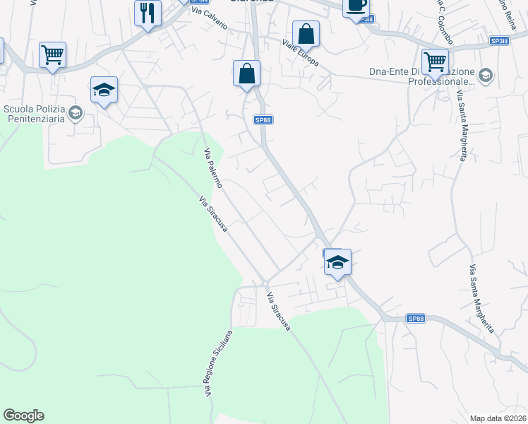 map of restaurants, bars, coffee shops, grocery stores, and more near 19 Via Messina in San Pietro Clarenza