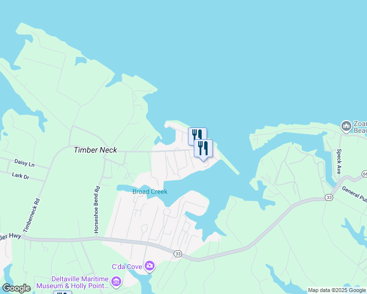 map of restaurants, bars, coffee shops, grocery stores, and more near 1061 Timberneck Road in Deltaville