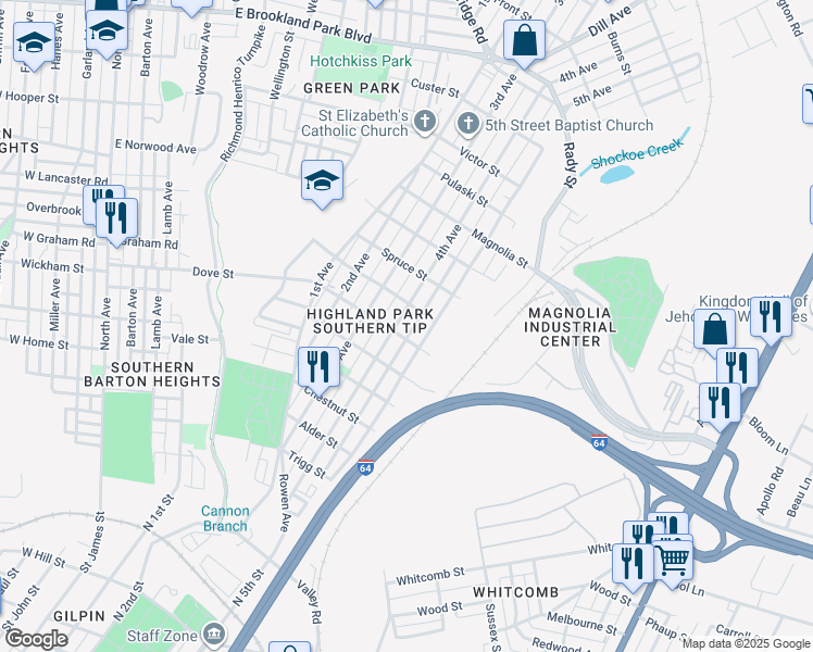 map of restaurants, bars, coffee shops, grocery stores, and more near 2208 5th Avenue in Richmond