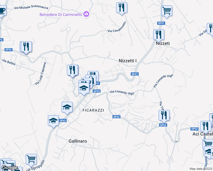 map of restaurants, bars, coffee shops, grocery stores, and more near 5 Via Alessandro Scarlatti in Aci Castello