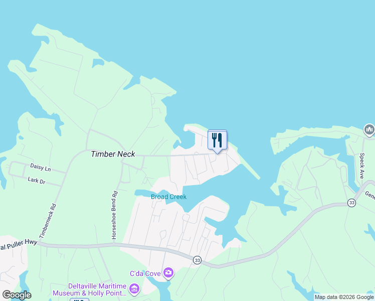 map of restaurants, bars, coffee shops, grocery stores, and more near 987 Timberneck Road in Deltaville