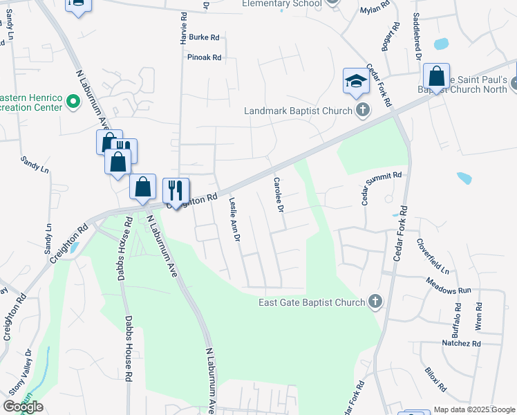 map of restaurants, bars, coffee shops, grocery stores, and more near 1128 Micheline Terrace in Richmond