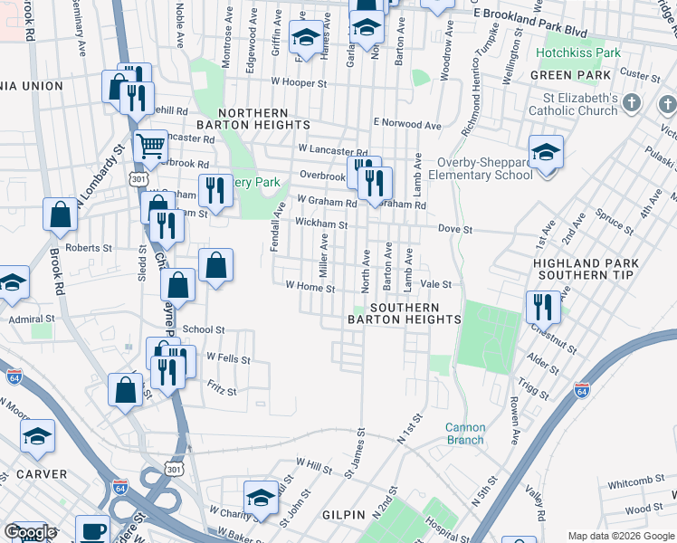 map of restaurants, bars, coffee shops, grocery stores, and more near 2010 Rose Ave in Richmond