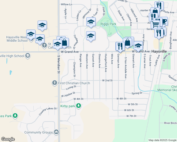 map of restaurants, bars, coffee shops, grocery stores, and more near 208 Western Avenue in Haysville