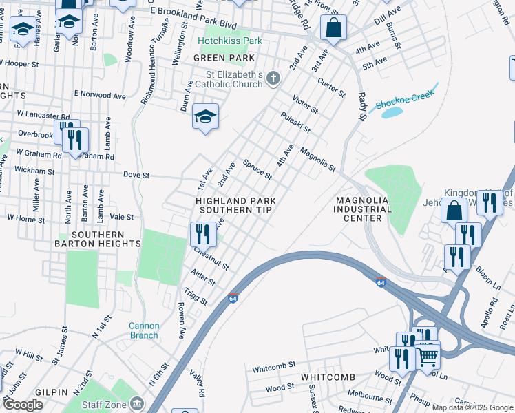 map of restaurants, bars, coffee shops, grocery stores, and more near 2205 4th Avenue in Richmond