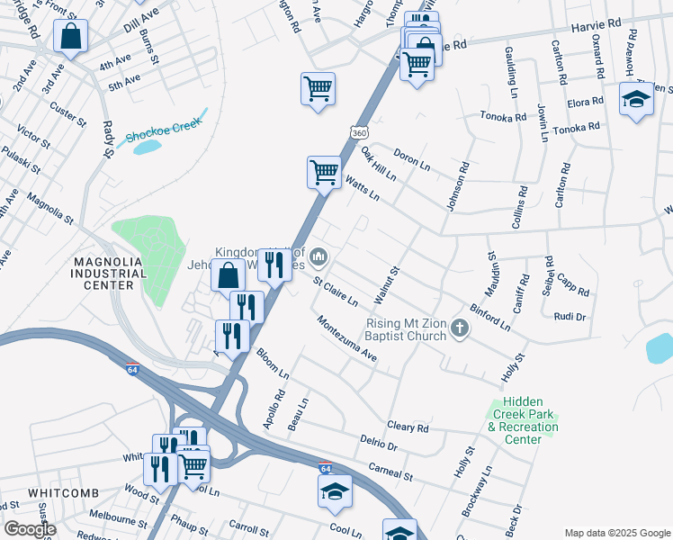 map of restaurants, bars, coffee shops, grocery stores, and more near 1803 Elkridge Lane in Richmond