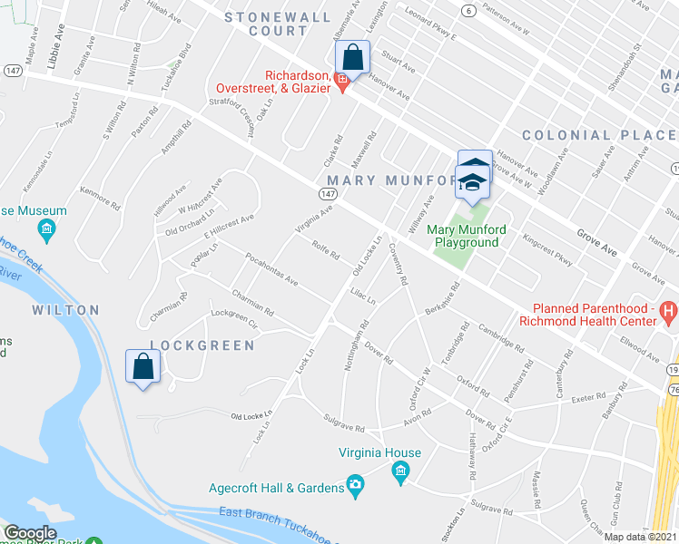 map of restaurants, bars, coffee shops, grocery stores, and more near 4703 Rolfe Road in Richmond