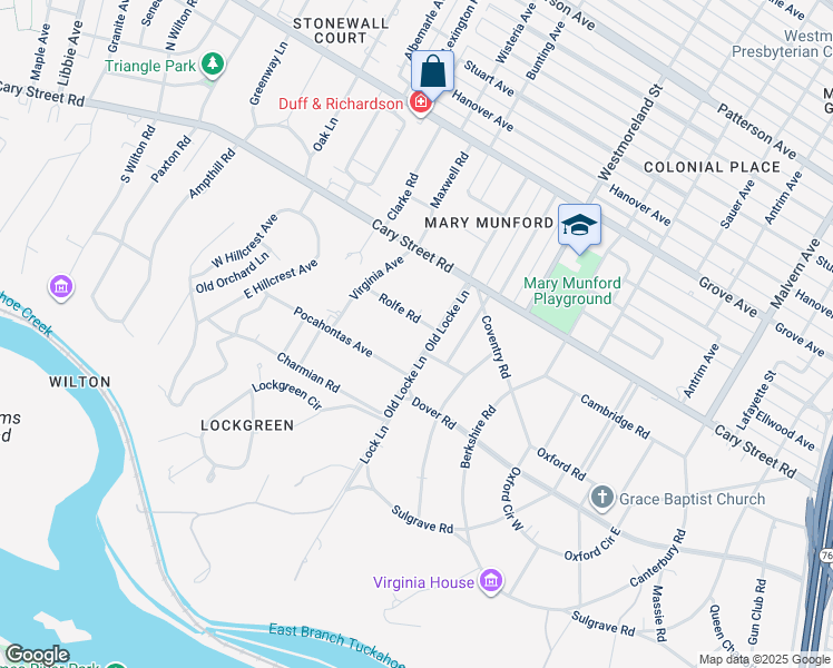map of restaurants, bars, coffee shops, grocery stores, and more near 4703 Rolfe Road in Richmond