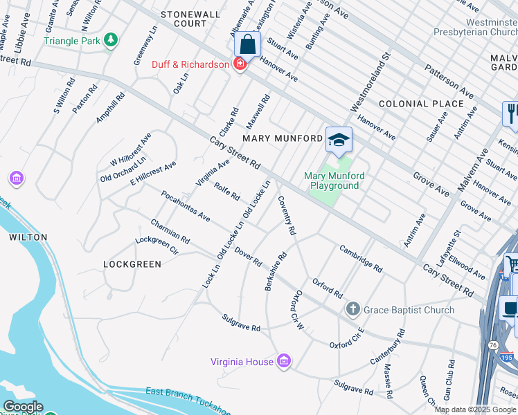 map of restaurants, bars, coffee shops, grocery stores, and more near 8 Calycanthus Road in Richmond