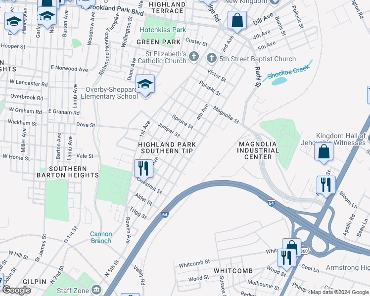 map of restaurants, bars, coffee shops, grocery stores, and more near 2208 5th Avenue in Richmond
