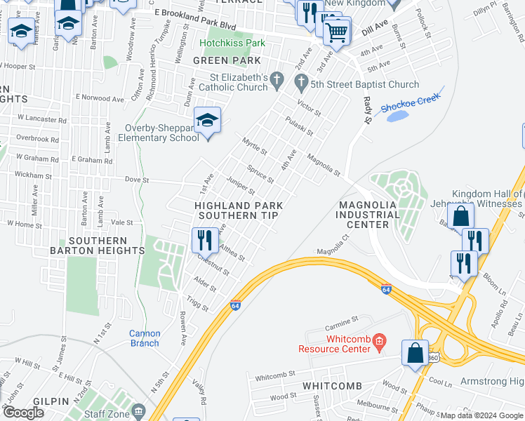 map of restaurants, bars, coffee shops, grocery stores, and more near 2209 4th Avenue in Richmond