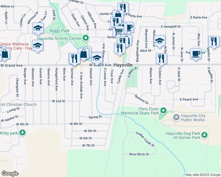 map of restaurants, bars, coffee shops, grocery stores, and more near 242 South Lamar Avenue in Haysville