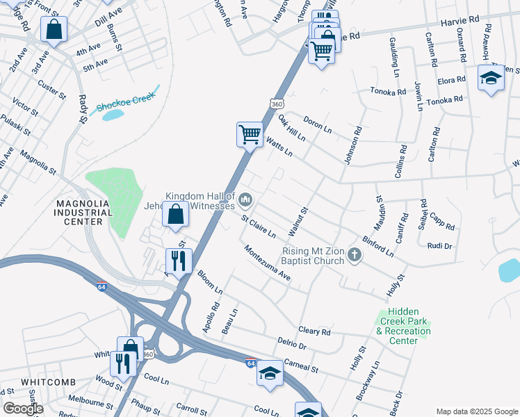 map of restaurants, bars, coffee shops, grocery stores, and more near 1803 Elkridge Lane in Richmond