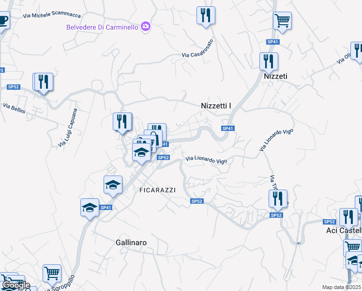 map of restaurants, bars, coffee shops, grocery stores, and more near 5 Via Alessandro Scarlatti in Aci Castello