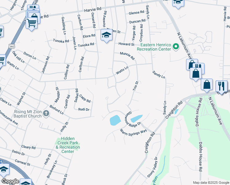map of restaurants, bars, coffee shops, grocery stores, and more near 2908 Reynolds Road in Richmond