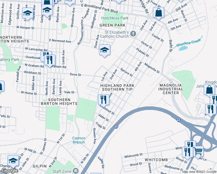 map of restaurants, bars, coffee shops, grocery stores, and more near 2107 2nd Avenue in Richmond
