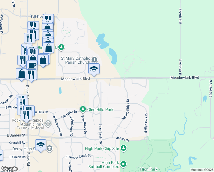 map of restaurants, bars, coffee shops, grocery stores, and more near 2501 Keys Drive in Derby
