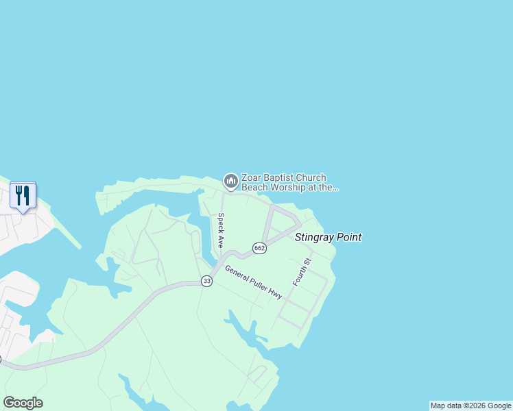 map of restaurants, bars, coffee shops, grocery stores, and more near 181 Riverside Drive in Deltaville