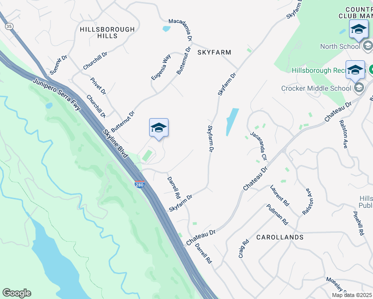 map of restaurants, bars, coffee shops, grocery stores, and more near 85 Rowan Tree Lane in Hillsborough
