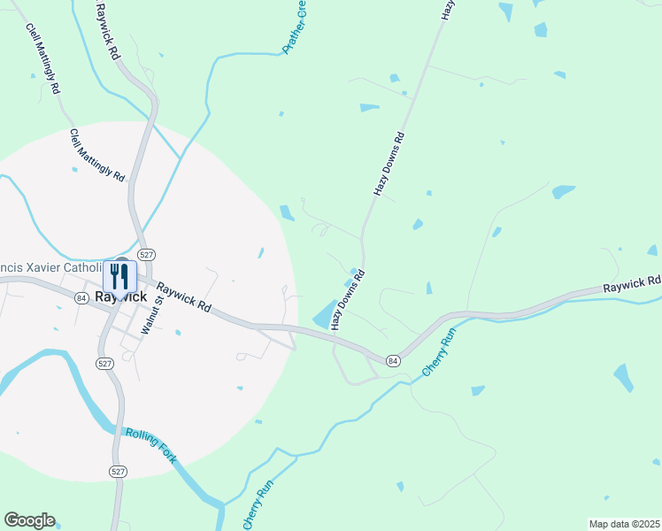 map of restaurants, bars, coffee shops, grocery stores, and more near 155 Hazy Downs Road in Raywick