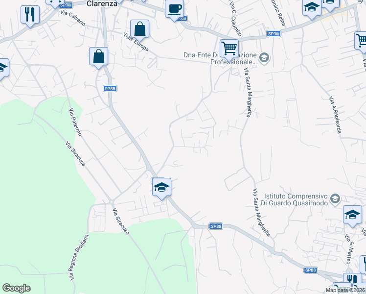 map of restaurants, bars, coffee shops, grocery stores, and more near 6 Via Pompeo Vecchio in Mascalucia