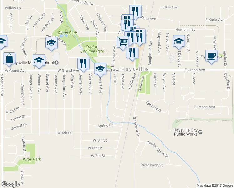map of restaurants, bars, coffee shops, grocery stores, and more near 230 Lamar in Haysville