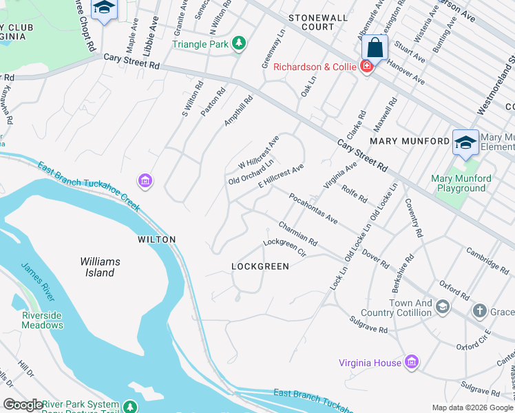 map of restaurants, bars, coffee shops, grocery stores, and more near 205 Poplar Lane in Richmond