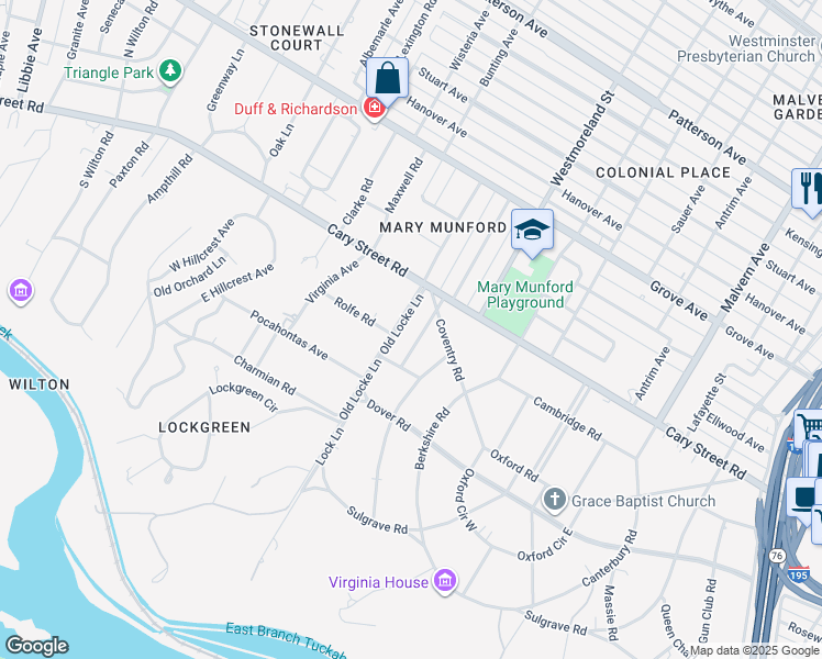 map of restaurants, bars, coffee shops, grocery stores, and more near 10 Calycanthus Road in Richmond