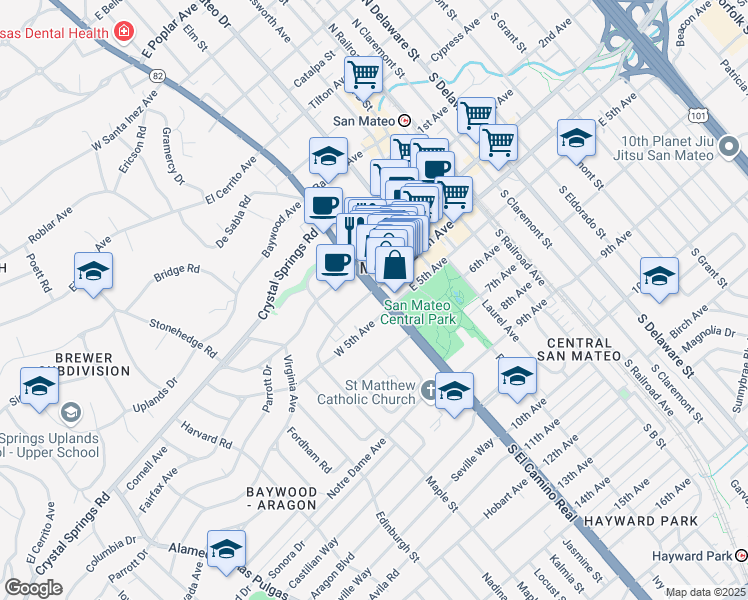 map of restaurants, bars, coffee shops, grocery stores, and more near 400 South El Camino Real in San Mateo