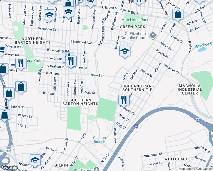 map of restaurants, bars, coffee shops, grocery stores, and more near 2004 Althea Street in Richmond