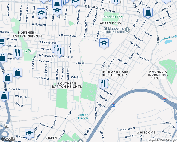 map of restaurants, bars, coffee shops, grocery stores, and more near 2004 Althea Street in Richmond