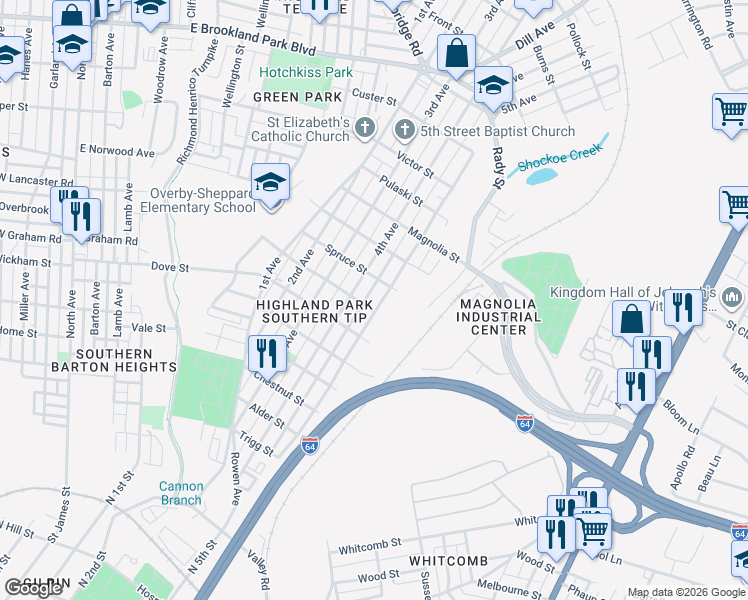 map of restaurants, bars, coffee shops, grocery stores, and more near 2208 5th Avenue in Richmond
