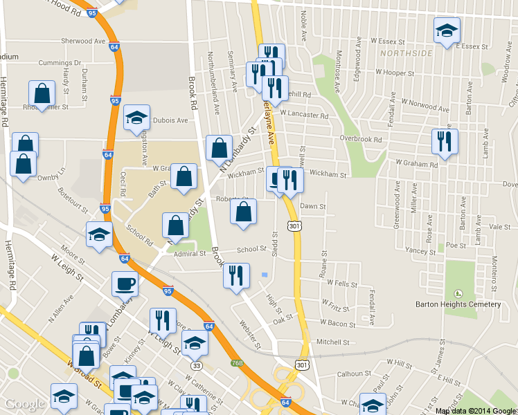 map of restaurants, bars, coffee shops, grocery stores, and more near 2009 Brook Road in Richmond