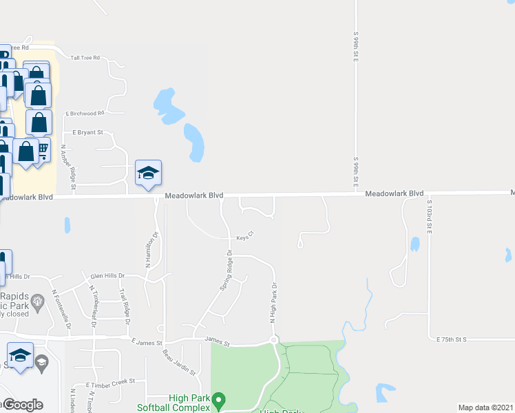 map of restaurants, bars, coffee shops, grocery stores, and more near 2718 East Old Spring Road in Derby