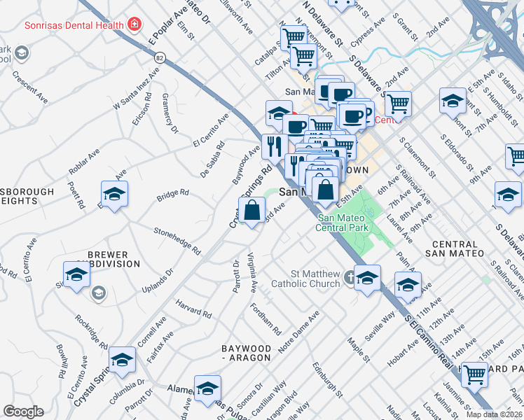 map of restaurants, bars, coffee shops, grocery stores, and more near 110 West 3rd Avenue in San Mateo