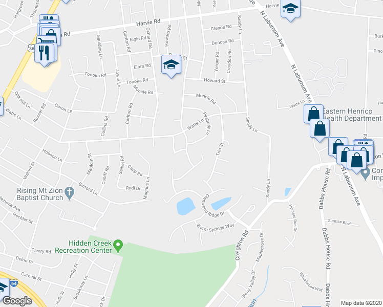 map of restaurants, bars, coffee shops, grocery stores, and more near 2517 Grand Glen Road in Richmond