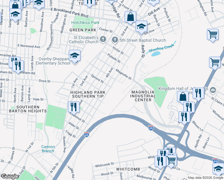 map of restaurants, bars, coffee shops, grocery stores, and more near 2301 5th Avenue in Richmond