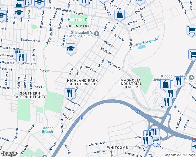 map of restaurants, bars, coffee shops, grocery stores, and more near 2208 5th Avenue in Richmond
