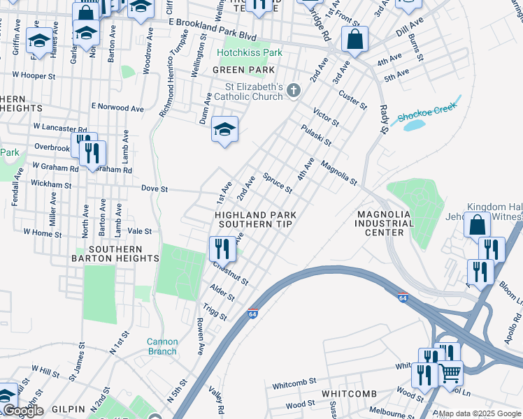 map of restaurants, bars, coffee shops, grocery stores, and more near 2207 3rd Avenue in Richmond