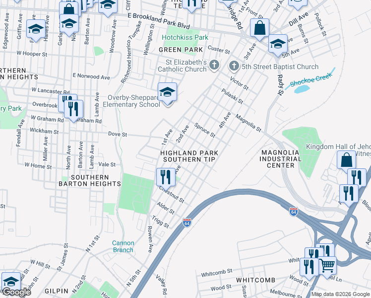 map of restaurants, bars, coffee shops, grocery stores, and more near in Richmond