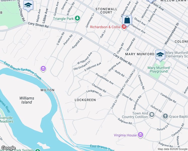 map of restaurants, bars, coffee shops, grocery stores, and more near 4800 Charmian Road in Richmond