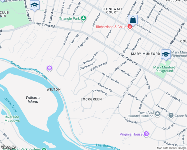 map of restaurants, bars, coffee shops, grocery stores, and more near 205 Poplar Lane in Richmond