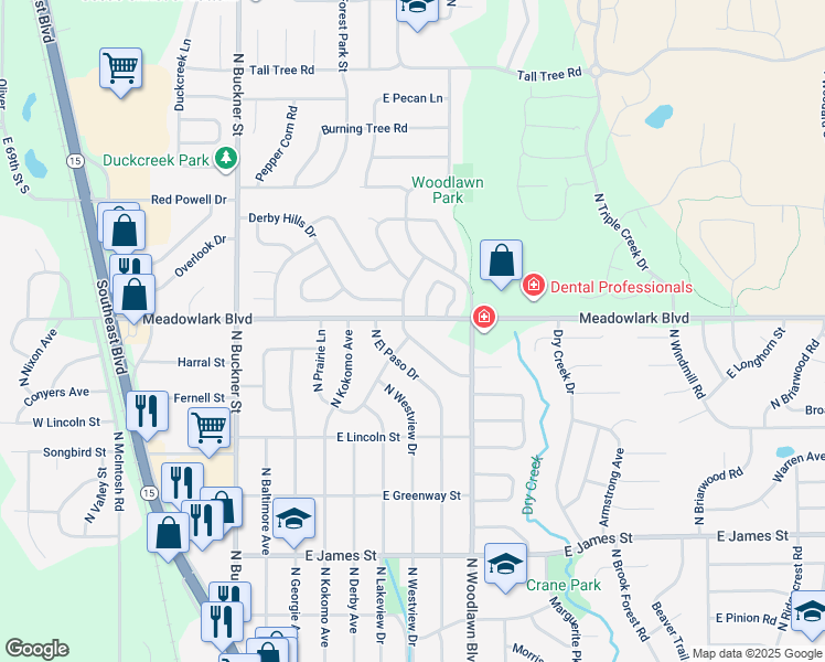 map of restaurants, bars, coffee shops, grocery stores, and more near 1456 Community Drive in Derby