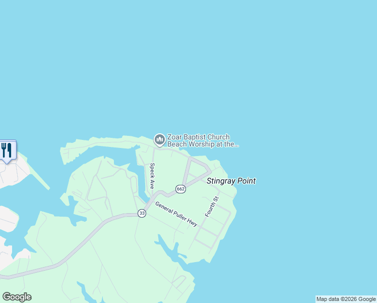 map of restaurants, bars, coffee shops, grocery stores, and more near 1-99 Riverside Drive in Deltaville